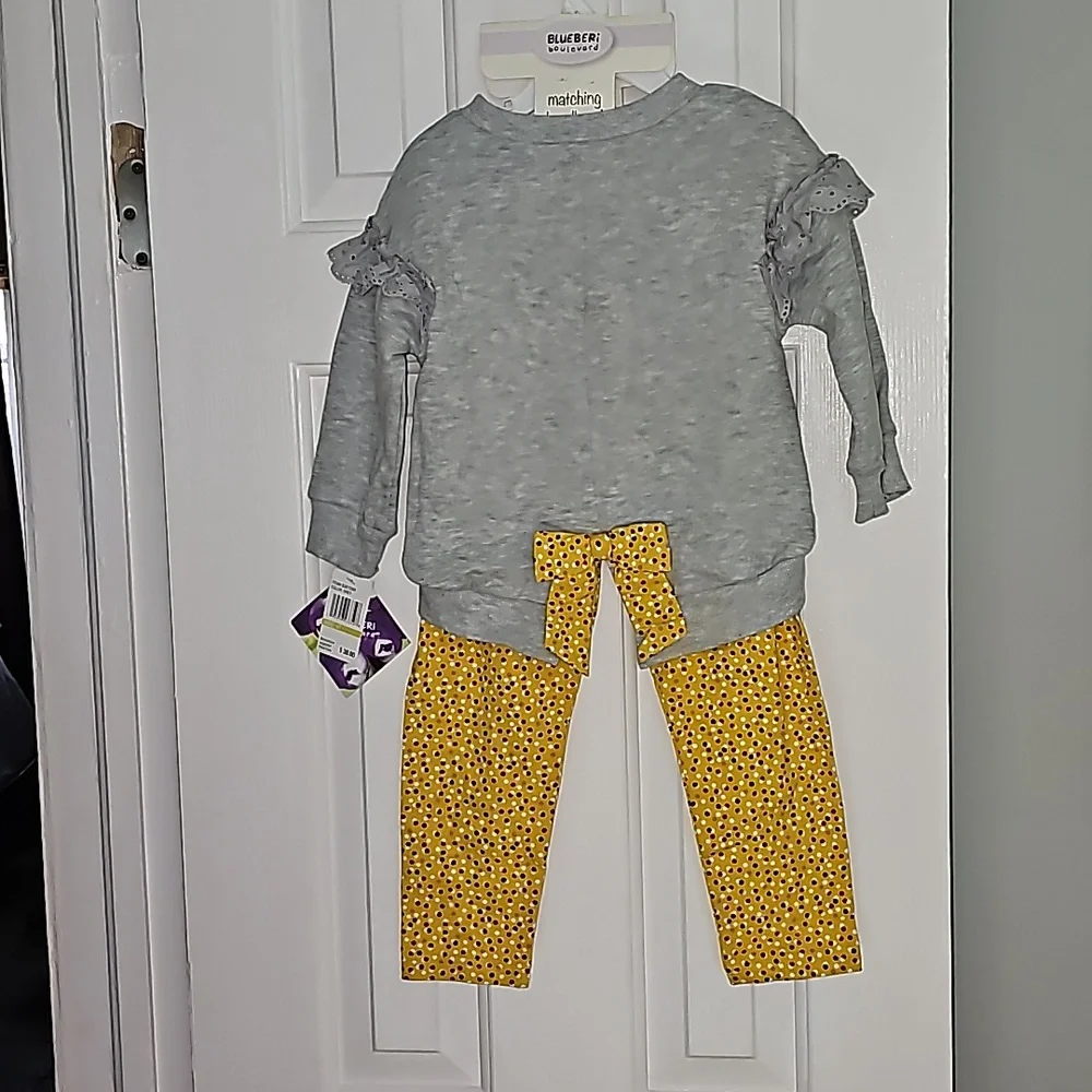 Blueberi Blvd Gray and Yellow Outfit Kid's Top Size 4T Pants Size 5 - Picture 8 of 13